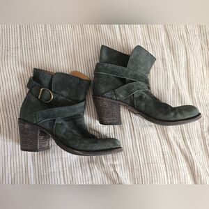 Fiorentini Baker Gray Green Suede Ankle Boots Strappy Womens EUR 38 US 8 Italian